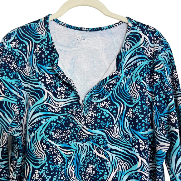 Kim Rogers Womens Tee Large Blue Abstract Print 100% Cotton 3/4 Length Sleeves - Picture 2 of 5